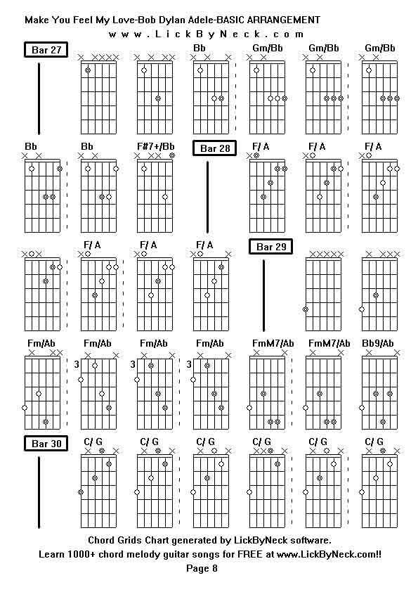 Chord Grids Chart of chord melody fingerstyle guitar song-Make You Feel My Love-Bob Dylan Adele-BASIC ARRANGEMENT,generated by LickByNeck software.